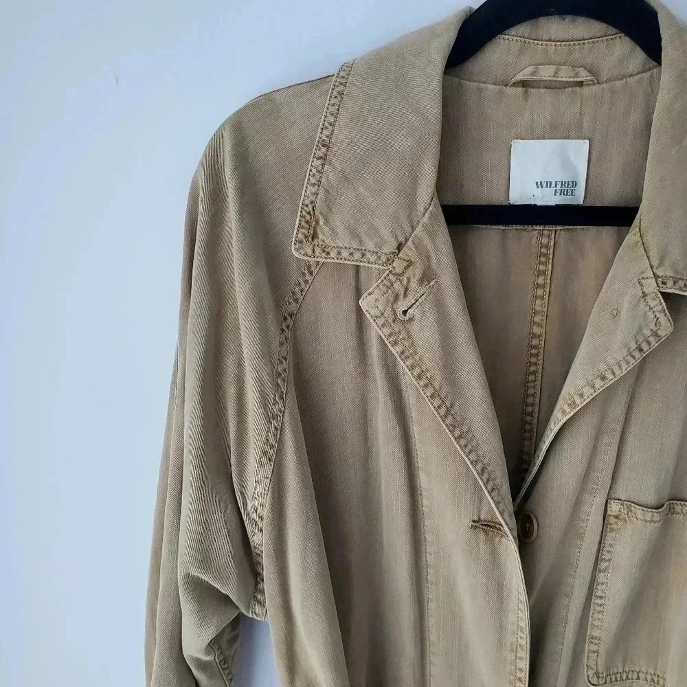 Aritzia Wilfred Lyocell Cotton Trench Coat Tan Belted Lightweight Minimalist - Picture 3 of 13